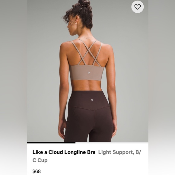 Lululemon Like a Cloud Longline Bra - size 6 - Taupe - Picture 3 of 4